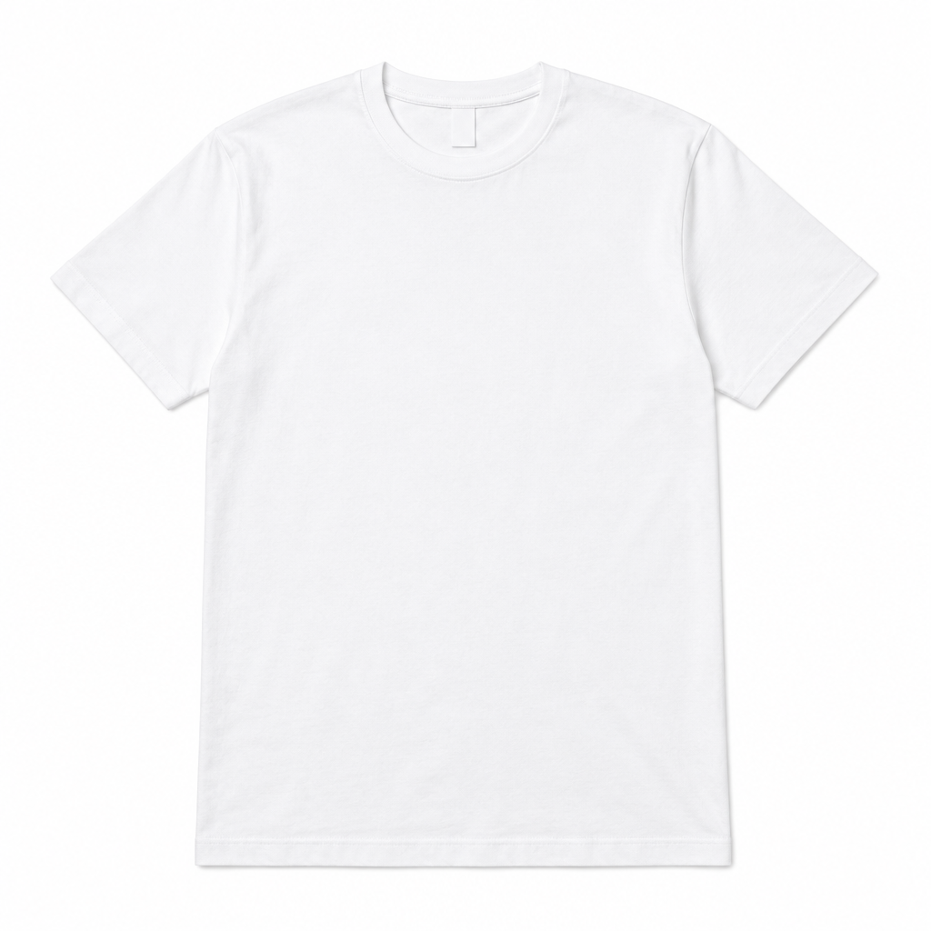 Classic white crew-neck t-shirt on white background