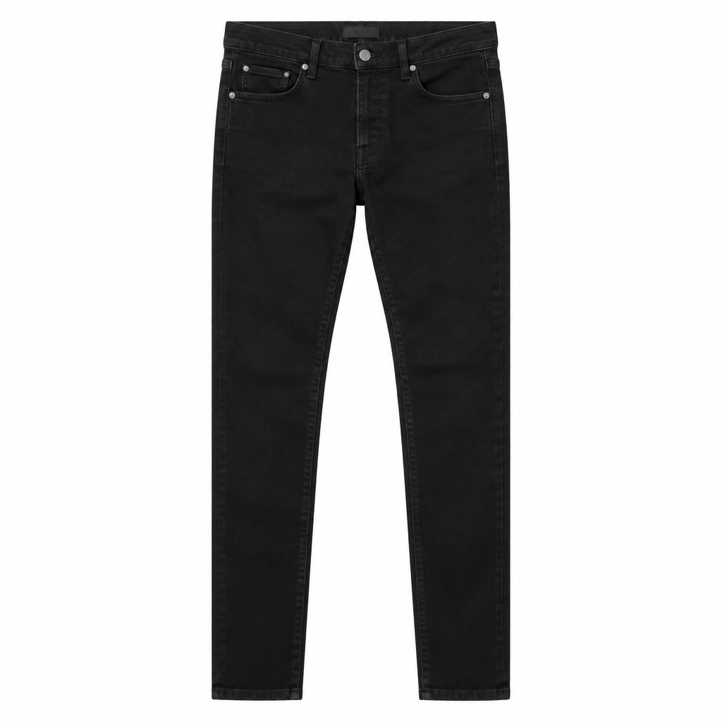 Black slim-fit jeans on white background