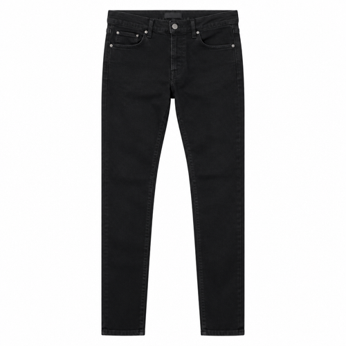 Black slim-fit jeans on white background